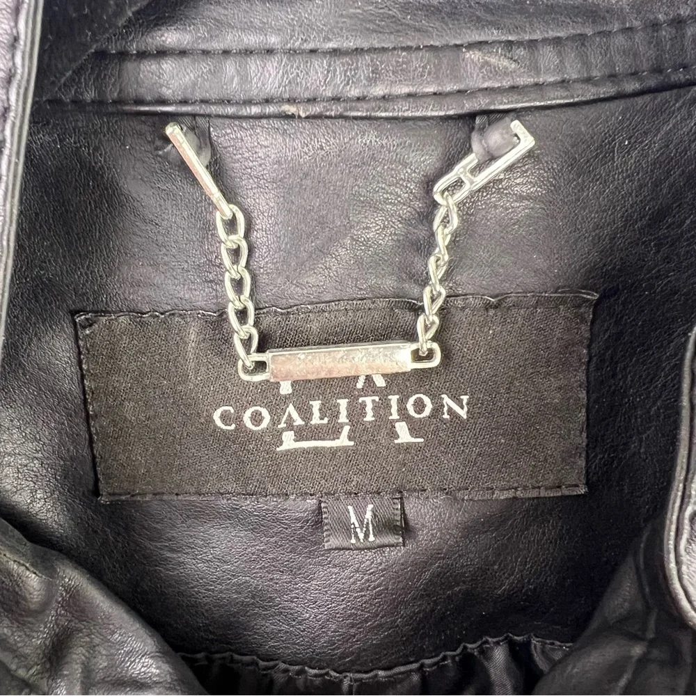 LA Coalition Black Moto Jacket, Faux Leather, Quilted, Zippered Pockets, Medium - Picture 2 of 12